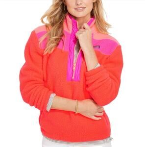 Vineyard Vines Pop Sherpa SuperSherp 1/4 Zip Pullover Womens M Medium Colorblock